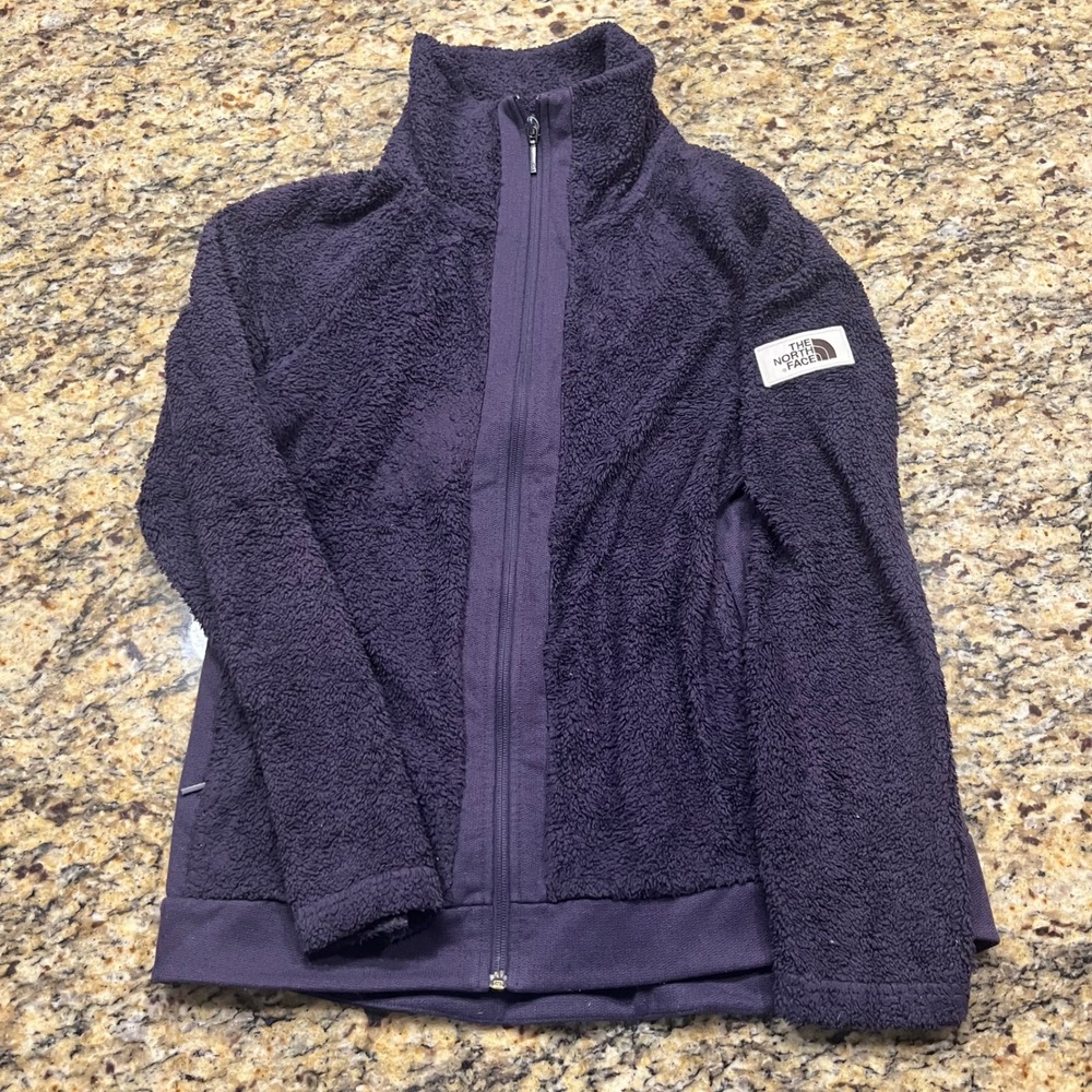 The North Face Womens Sherpa Fleece Full Zip Jacket Purple Medium Logo Patch